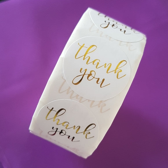 100 pcs White Gold Foil Thank You Stickers 1" - Picture 3 of 8